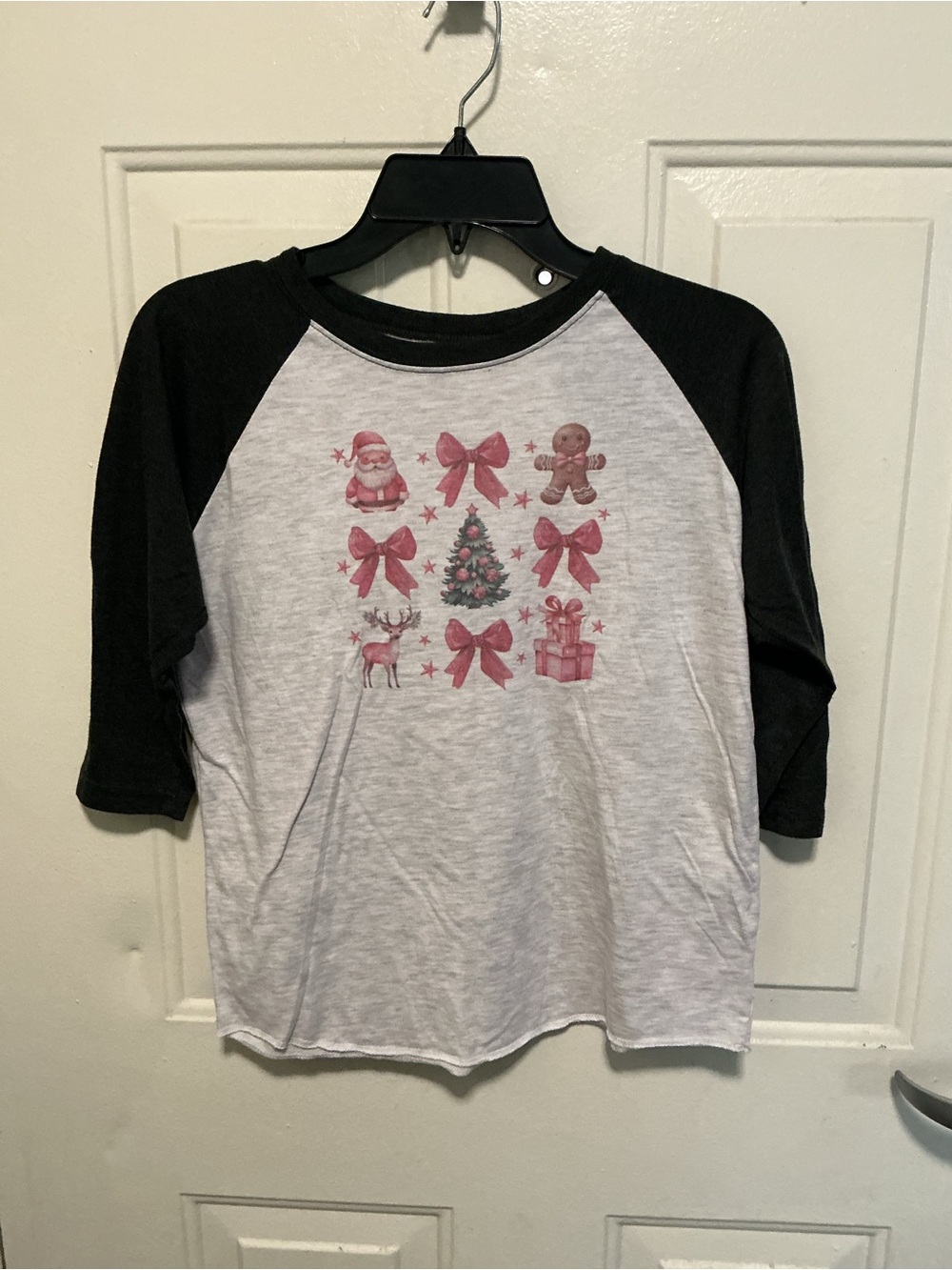 Kids Raglan Christmas Graphic Tee - Black & White